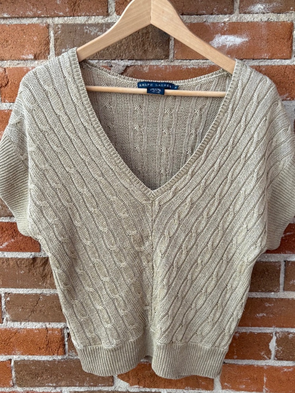Ralph Lauren Cable Knit V-Neck Sweater - Beige